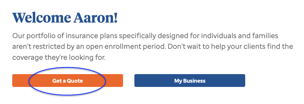Broker dashboard with Get a Quote button circled